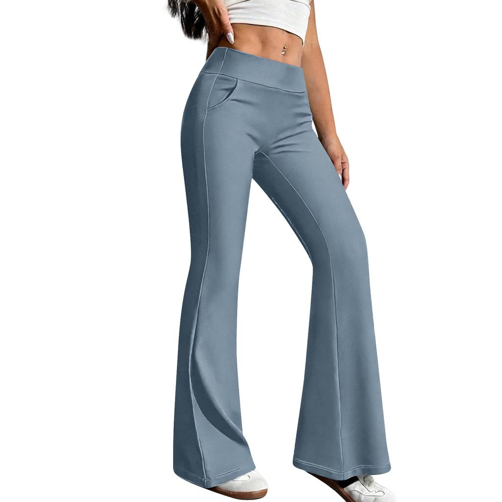 Damyogabyxor Casualbyxor Slacks Med Fickor Hög Midja