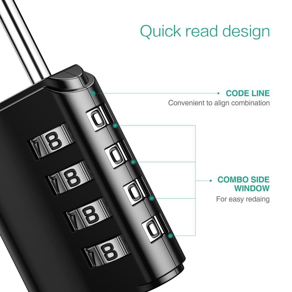 ORIA 2PCS/Set 4 Dial Digit Combination Lock Waterproof Security Padlock Outdoor Gym Trunk Safely Code Lock Black