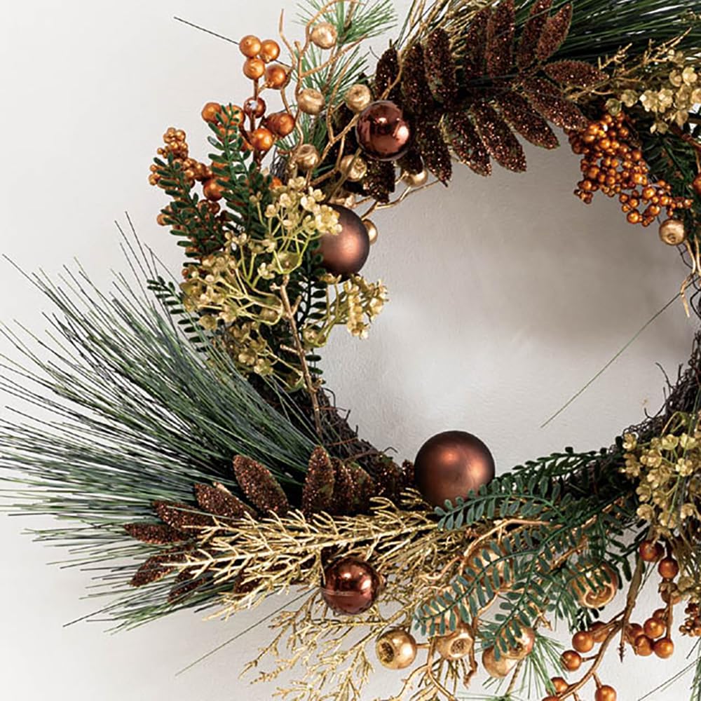 HEADS Christmas Wreath 430mm Diameter X 160mm Brown 1 Piece X-NW8 Decoration, Approx. Depth, Medium, Gold,