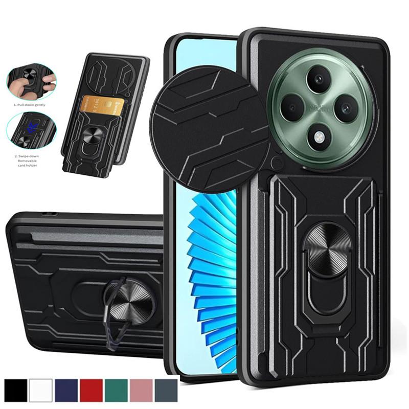 Kickstand Case For OPPO Reno 12F 12FS 5G Reno12 F FS Cover Card Pocket Ring Stand Holder Fundas Coque Capa