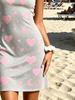 Pink Heart Star Print One Shoulder Dress, Light Grey Slim Fit Summer Mini Sundress