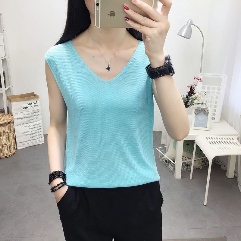 Topuri pentru femei de vară, tricot, fără mâneci, pentru femei, pulovere, ocazional, cu decolteu în V, tricot, pentru haine de femei J05