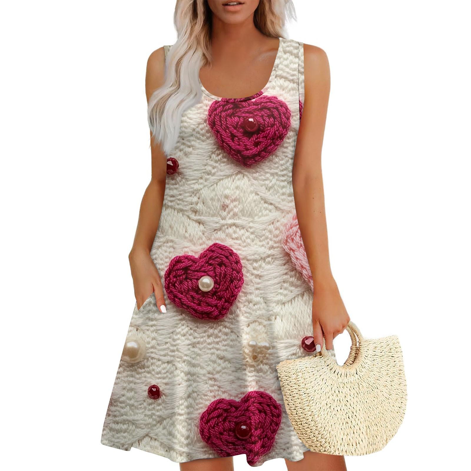 

Women s Casual Dresses Daily Dating Out With Pockets Sleeveless Loose Dresses XL кавун червоний колір
