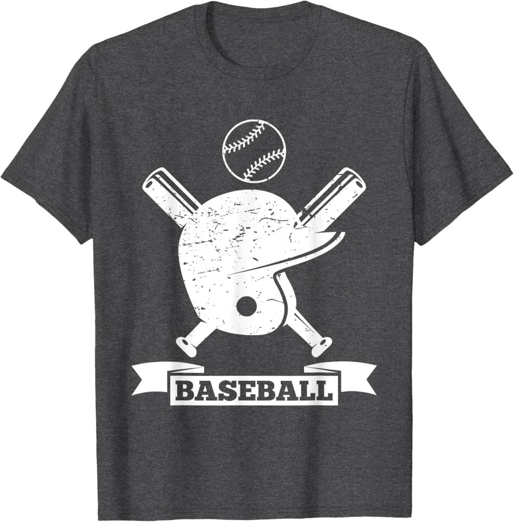 Baseball Helmet Bat Vintage Graphic Tee Casual Cotton Short Sleeve TShirt