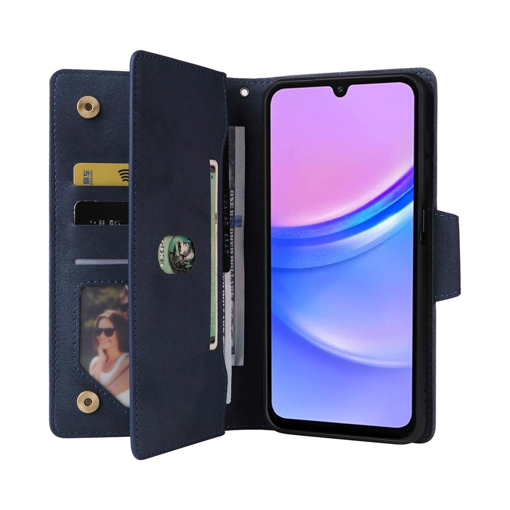 For Samsung Galaxy A26 5G Case Zipper Wallet Rivet Decor Leather Phone Cover with Wrist Strap