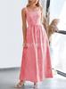 Women Square Neck Gingham Maxi Dress Sleeveless Spaghetti Strap Elastic Waist Flowy Long Summer Casual Dress