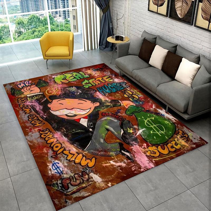 Monopoly Dollar Rich Game Cartoon Carpet Rug for Bedroom Living Room Sofa Playroom Doormat Home Decor,Kid Play Area Rug Non-slip