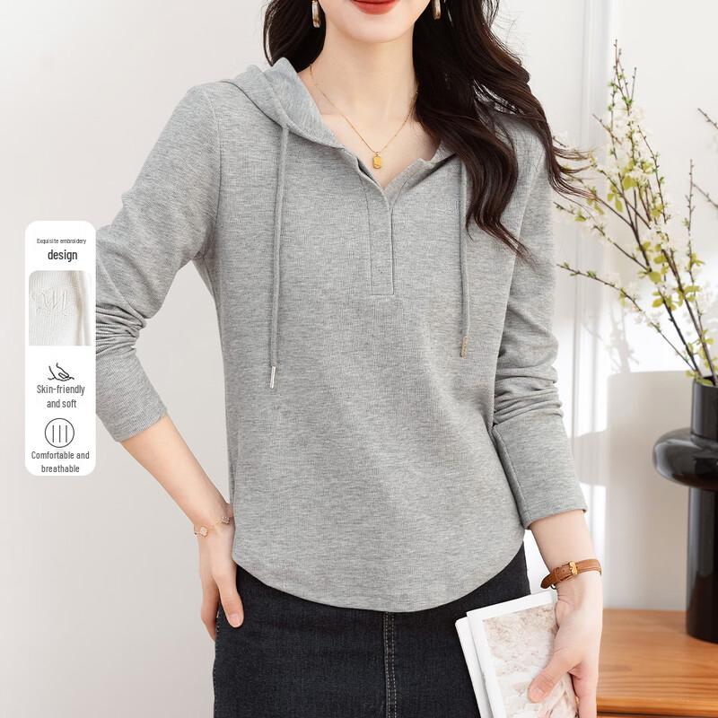 Demana Women s Embroidered Hooded Long Sleeve T-Shirt S