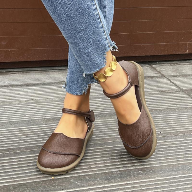 Mode Retro Handgjorda Äkta Läder Flats Sandaler 2025 Sommar Nya Casual Mångsidiga Bekväma Mjuka Sula Damskor