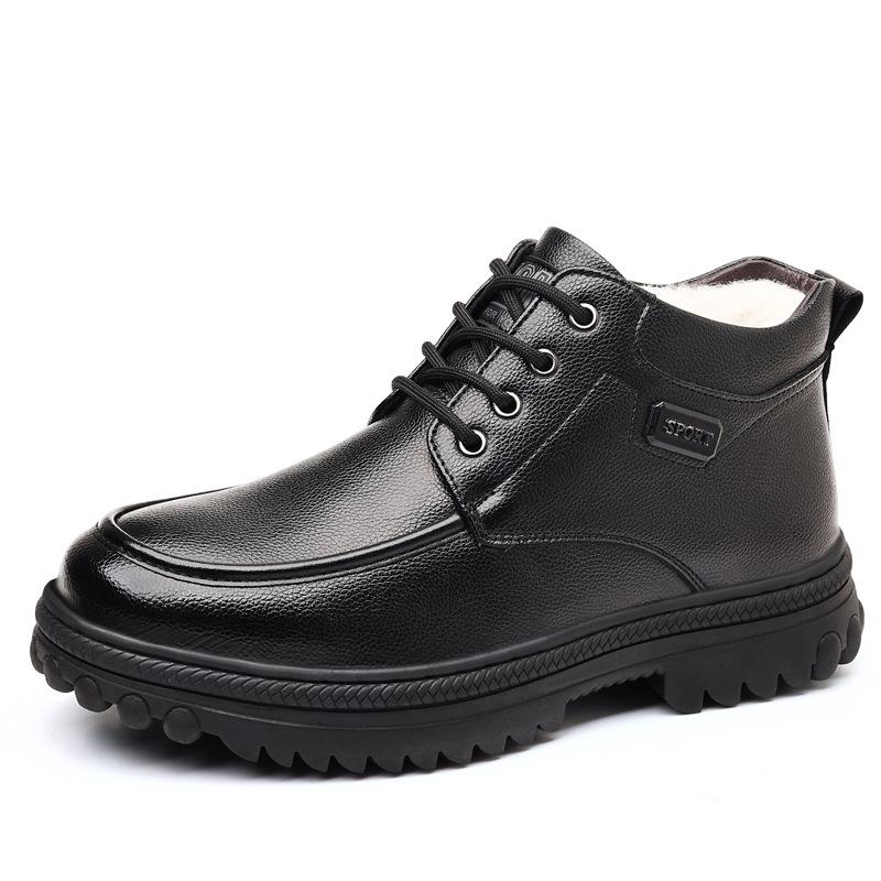 Autumn and winter new first-layer cowhide men's British retro high-top shoes with velvet warm platform casual leather boots tooling shoes