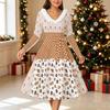 Women Polka Dot Print Midi Dress, Long Sleeve V‑Neck Furry Trim A‑Line Party Dress, Christmas Limited Edition