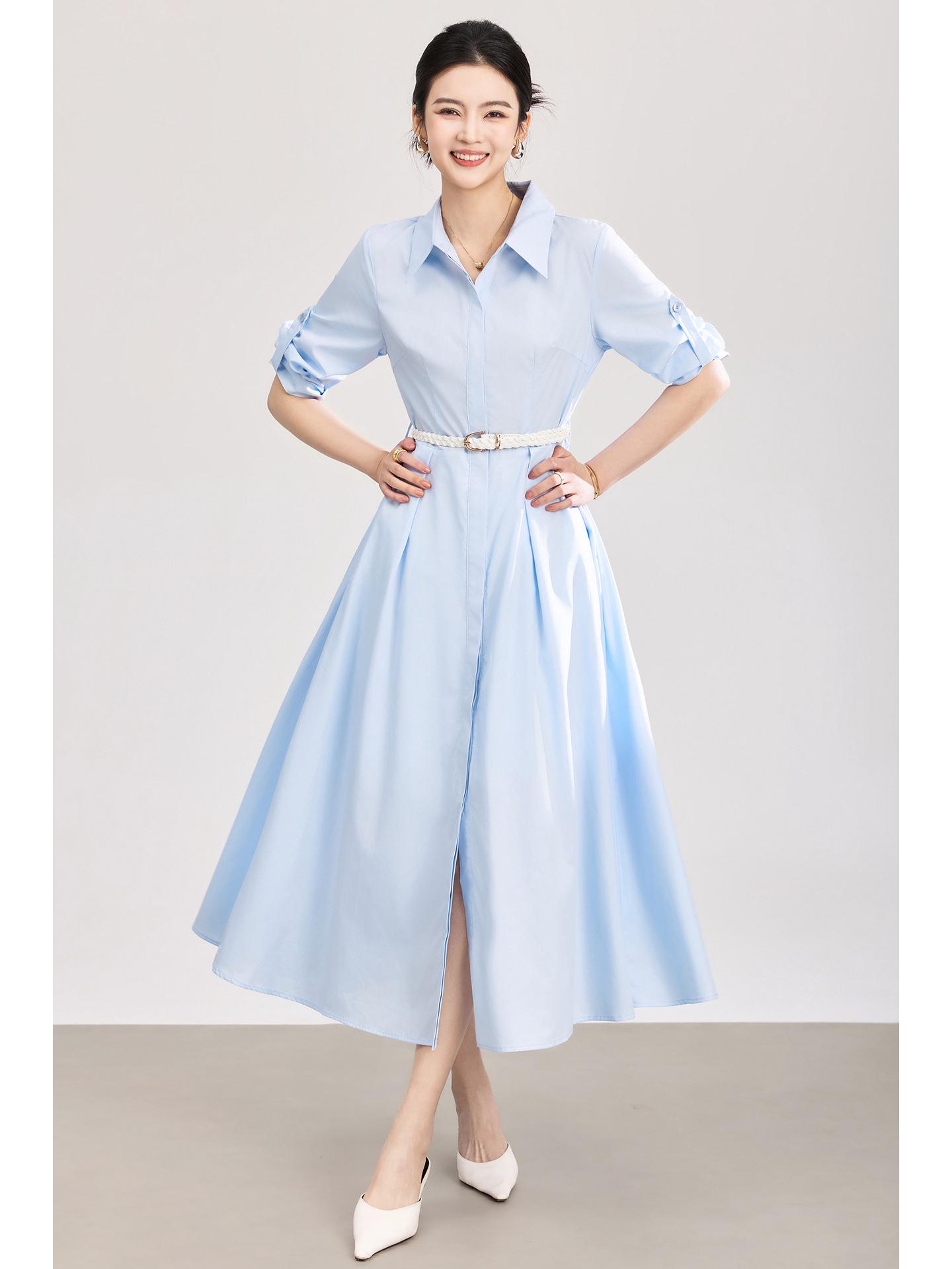 

Elegantly Stylish Tencel Cotton Shirt Dress for a Fashionable Commute – Spring/Summer Collection S синий
