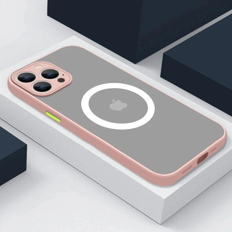 Luksusowe matowe przezroczyste wsparcie magnetyczne etui na telefon iPhone 15 14 13 12 11 Pro Max Plus Mini bezprzewodowe ładowanie odporna na wstrząsy tylna okładka