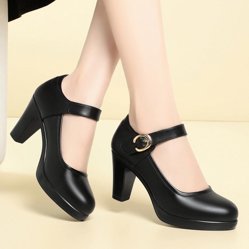 Fashion Women High Heels Women 2024 Soft Leather Chunky Platform Pumps Woman Wedding Party Dance Office Shoes