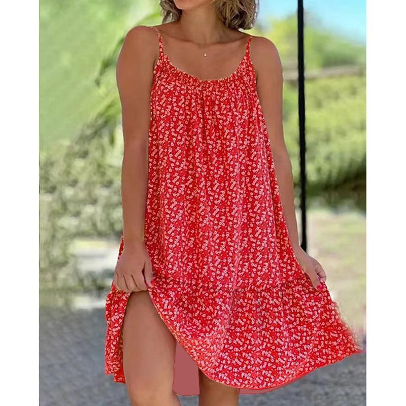 Moda feminina vestido estilingue verão casual sem mangas oversized floral impressão festa vestidos soltos feminino