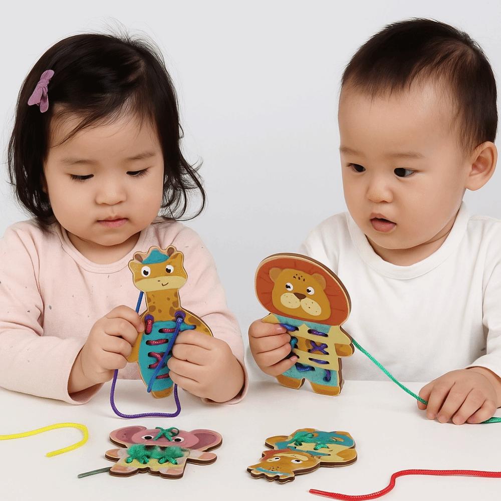 Educational Wooden Lacing Toy Hand-eye Coordination Caterpillars Eat Fruit  Training