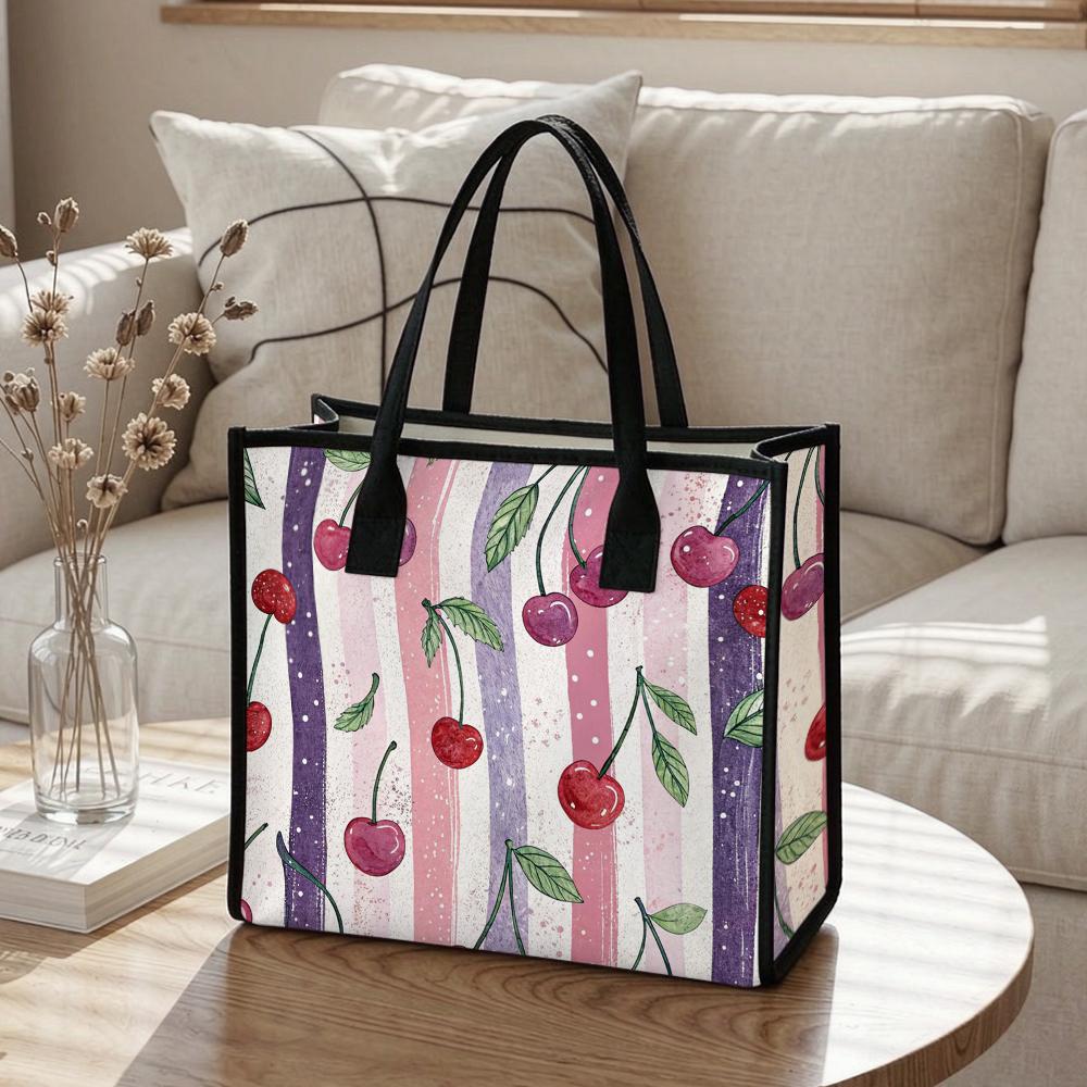 Cherry Print Tote Bag for Women Casual Daily Handbag Large Capacity Reusable Fashion Shopping Shoulder Bag