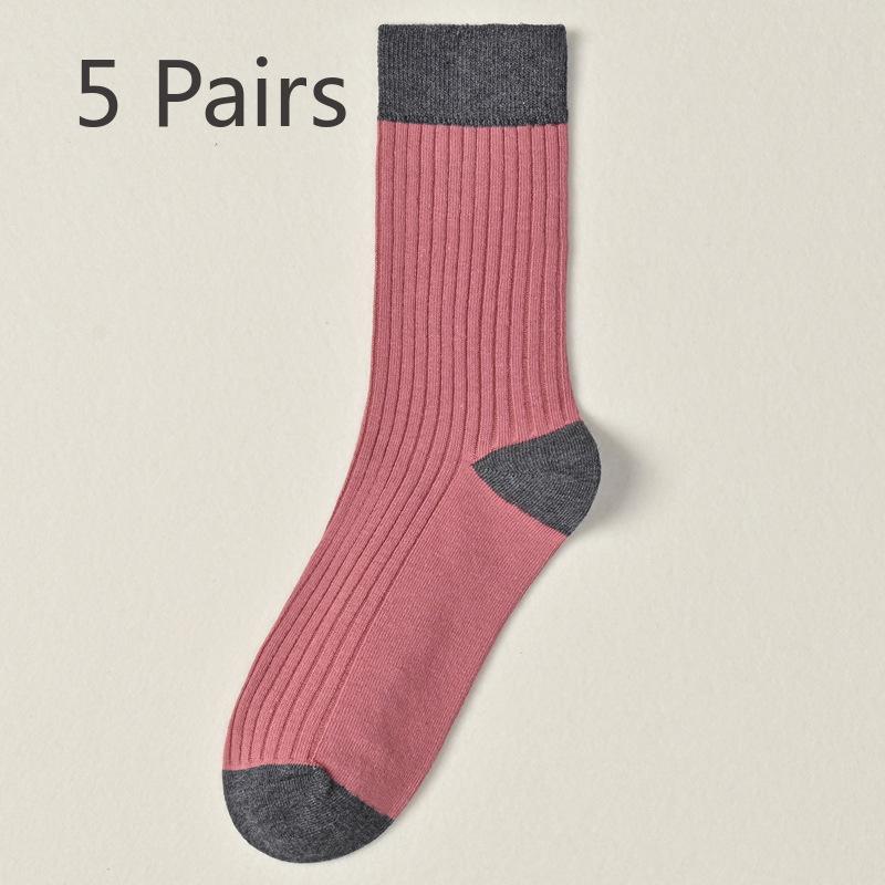 5 Pairs of Girls Retro Autumn New Cotton Match Color Sweat Absorption Deodorizing Tube Socks