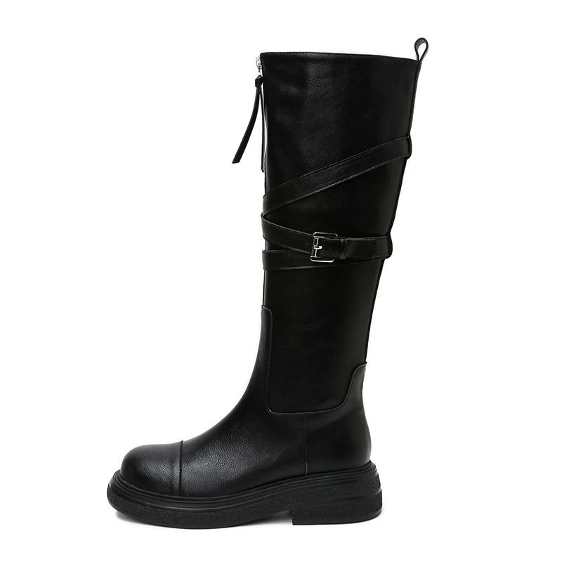 

Maillard~ Handsome Knight Boots Women s Long Martin Boots But Knee Leather Autumn and Winter Long Boots Tall Locomotive Boots 35