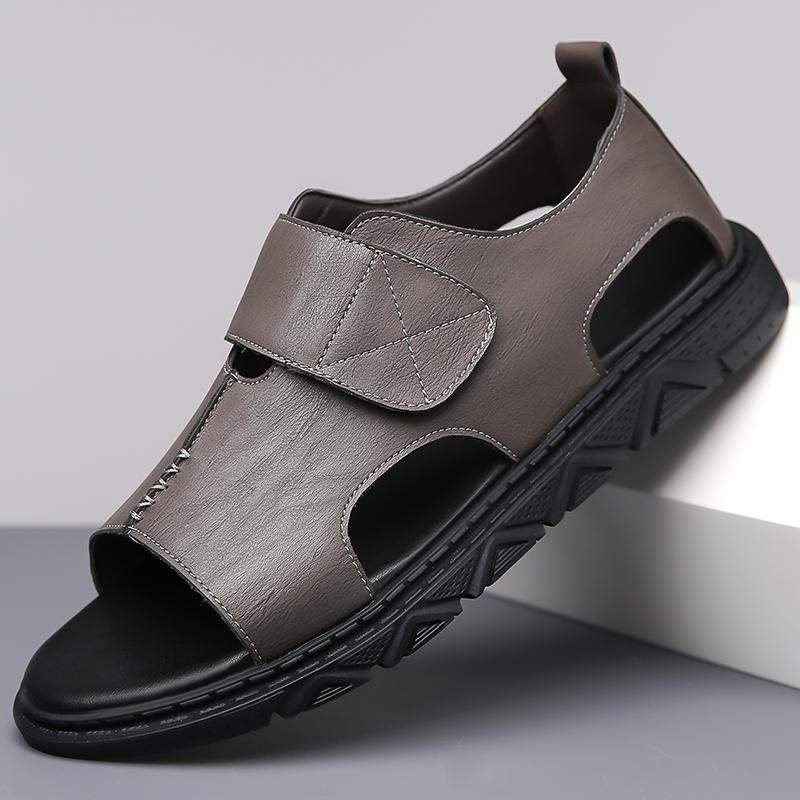Fashion Hollow Out Mens Casual Leather Summer Flats Non-slip Open-toe Sandals Fashion Breathable Beach Shoes Classic Male Soft Sandals