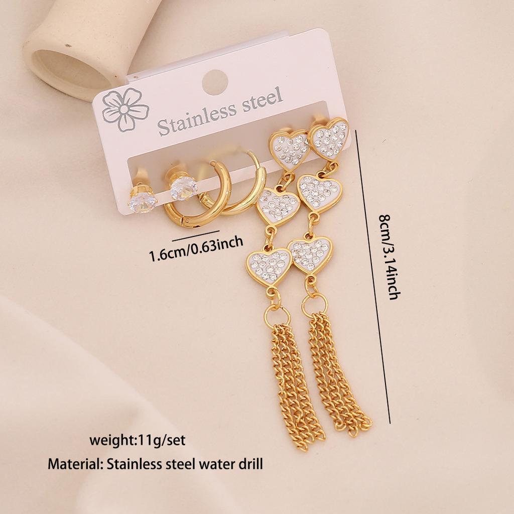 3 Pairs Flower Tassel Stud Earrings, Satisfy Drop Moon Stainless Steel Earrings, Versatile Ear Jewelry
