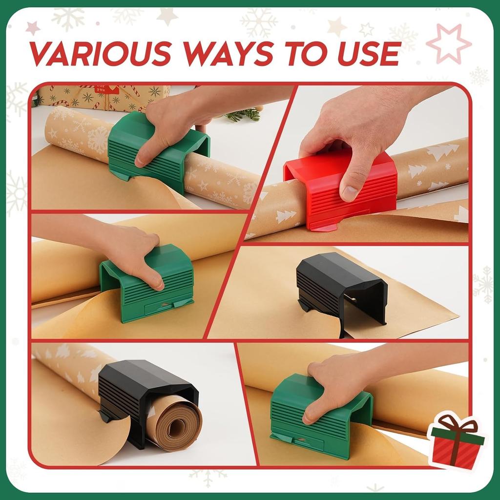 2 Stück Geschenkpapier-Schneider Weihnachts-Papierrollen-Schieber-Werkzeugset Weihnachtsgeschenk Verpackung Geschenkpapier Schneidezubehör zum Basteln Geburtstagsgeschenke Verpackungsrollen