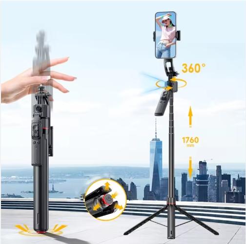 TT07 Telescopic Selfie Stick 1760mm Tripod with AI Face Tracking 360 Degrees Rotation Wireless Remote Control for Phone