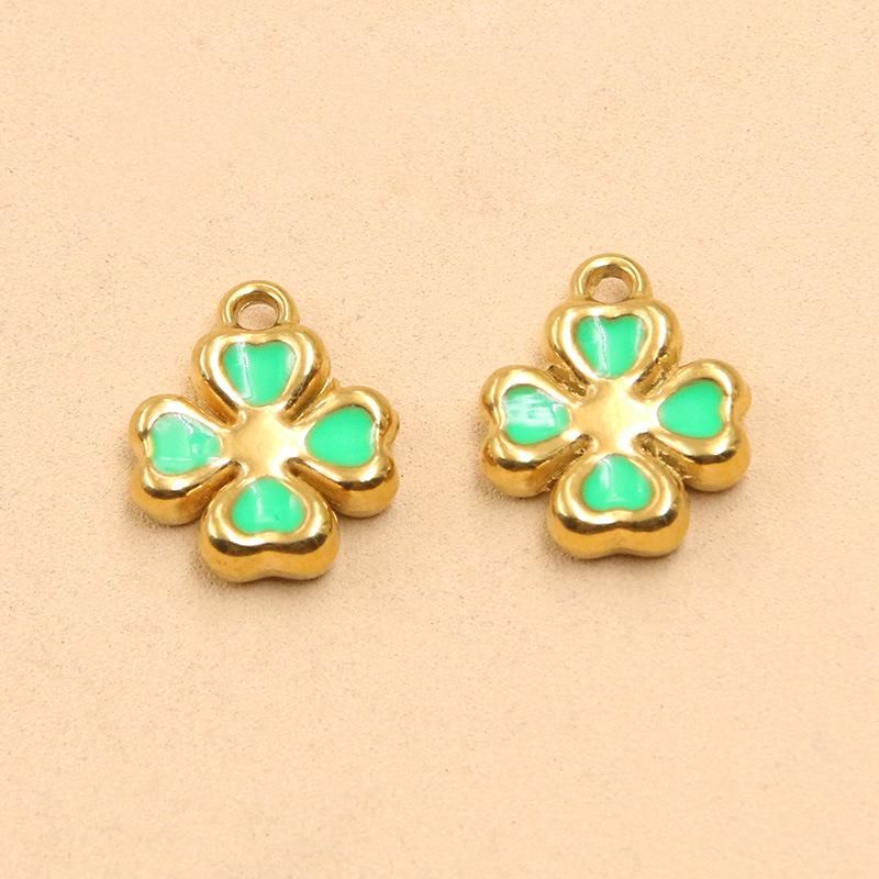 10x12mm Double-Sided Enamel Four-Leaf Clover Pendant, Stainless Steel, 5 Colors, DIY Jewelry Accessory