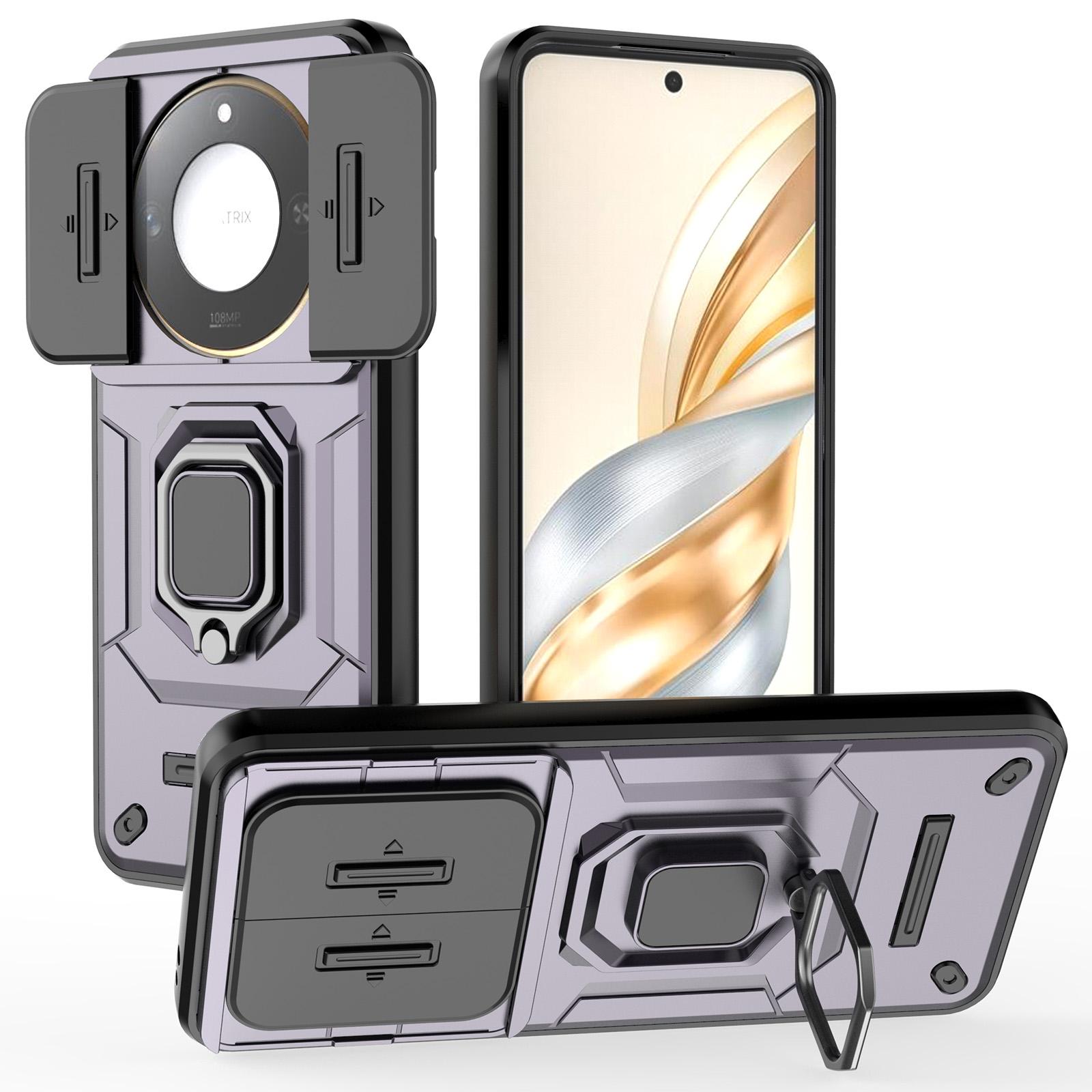 

For Honor X60 5G Case PC+TPU Kickstand Phone Protector with Lens Cover Purple