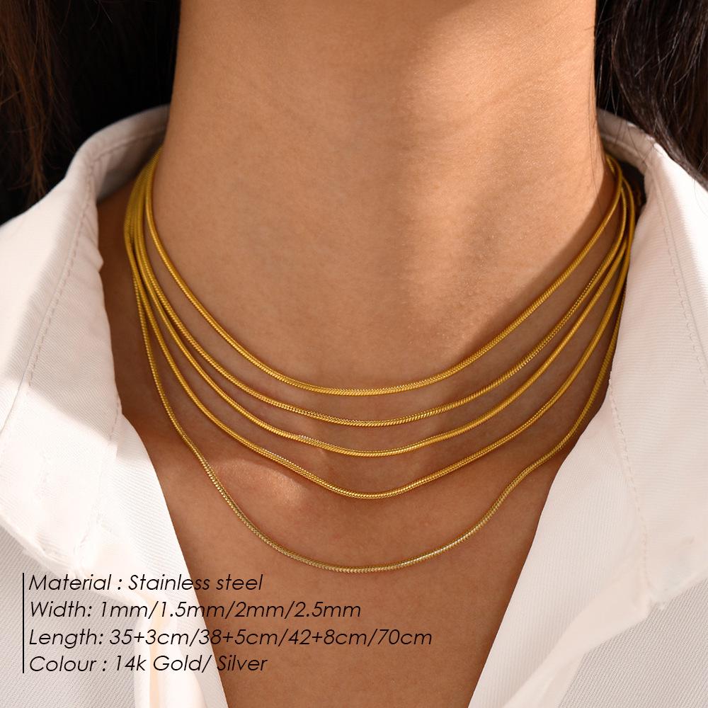 eManco Titanium Steel Round Chain Necklace - Simple European/American Style for Women and Couples, Long Snake Bone Chain, Clavicle Design.