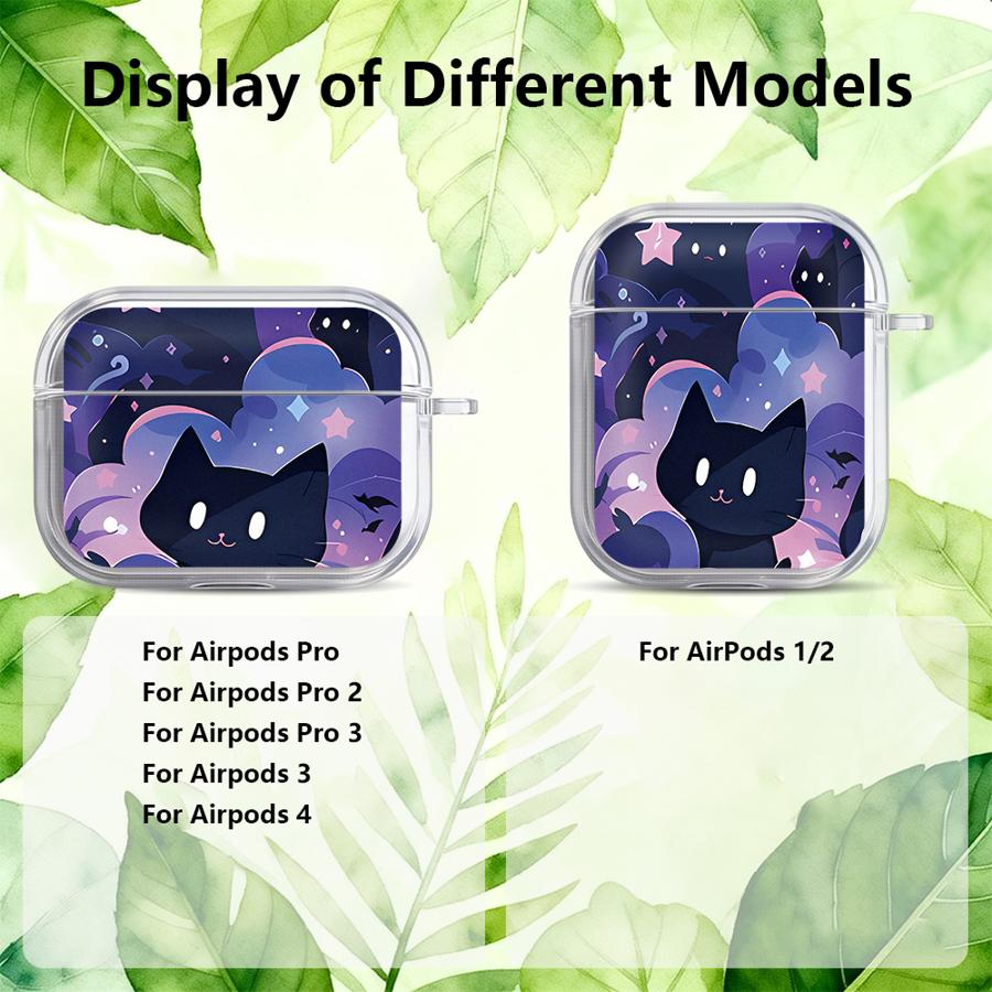 Case For Airpods Pro Pro2 4 Pro3 3 2 1 Clear Earphone Cases Cover Black Cat Starry Night