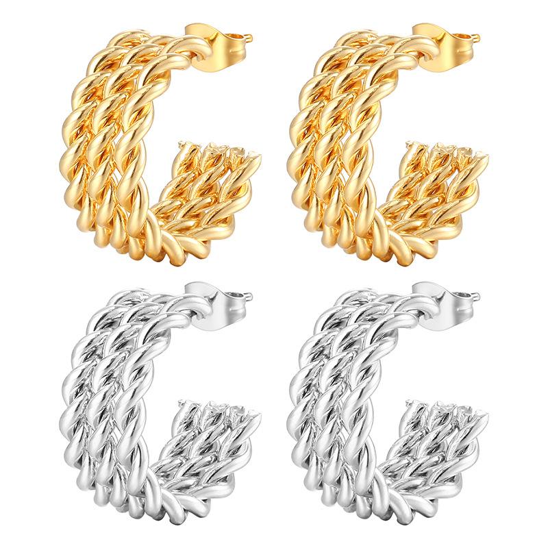 Stainless Steel Twist Wire Earrings Trendy Girl Light Luxury Titanium Steel 18K Gold Earrings
