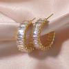 New Geometric Rectangle Zircon Anti Allergy Stud Earrings For Women Fashion Gold Color Circle Shape Party Zircon