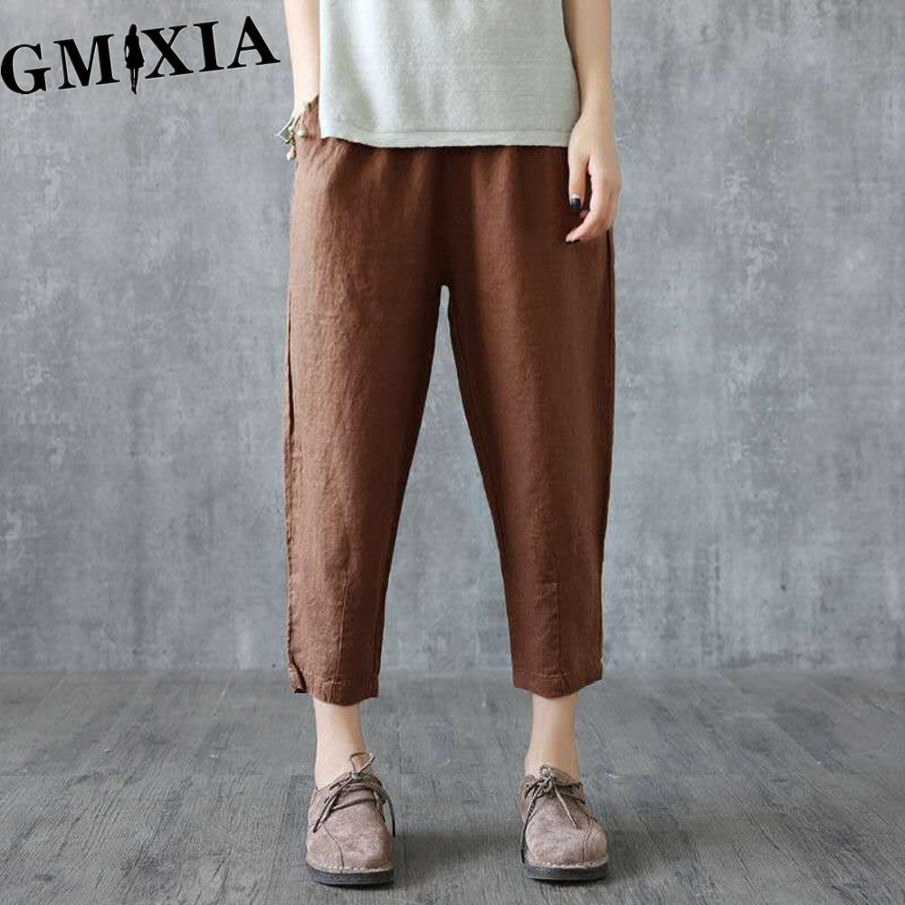 

GMXIA Plus Size Elastic Waist Harem Pants for Women Trousers XXXXL кофейный