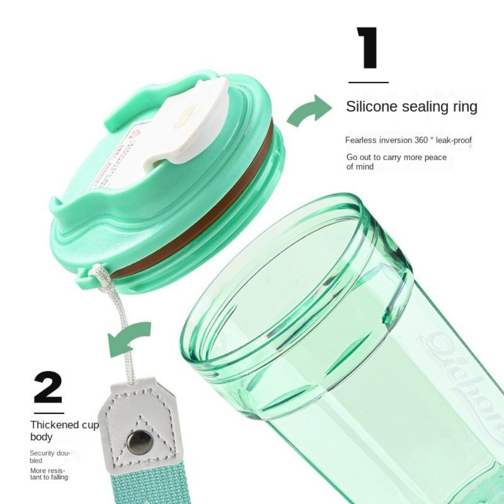 Fashion Plastic Coffee Cup Sealed Anti Fall Water Cup 500ml Handheld Rope Water Bottles Outdoor Sports
