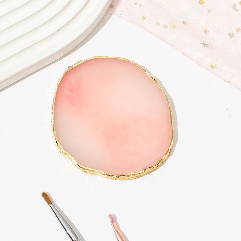 1PC Runde Harz Achat Stein Nail art Palette Falsche Nagel Tipps Mischen Farbe Zeichnung Palette Gel Polnisch Display Regal maniküre Werkzeug