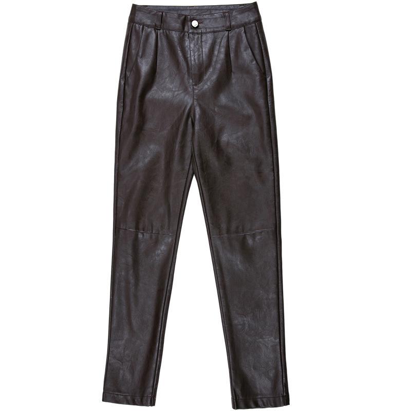 Korean Style High-Waisted Sheepskin Leather Pants for Women, Autumn/Winter 2025 Fashion