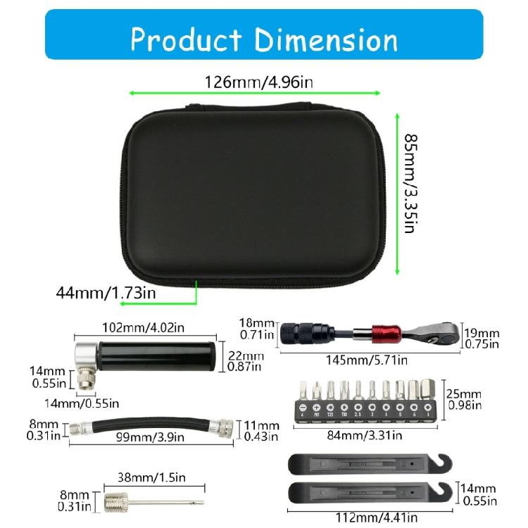 Multifunctional Repair Tool Bag Ratchet Wrench Set with Tire Pry Bar Tire Pump Cycling Maintenance Tool Enduring