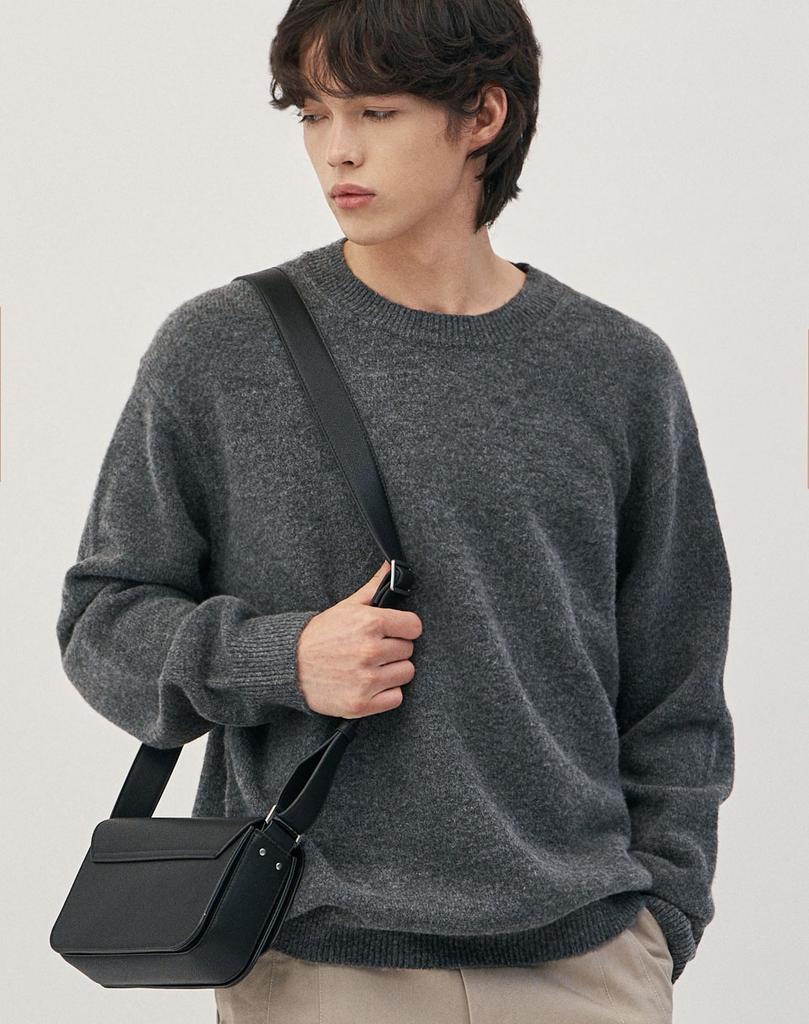 WORK ON BODY OFF Morby Semi-Overfit Plain Long Sleeve Knit [Charcoal]