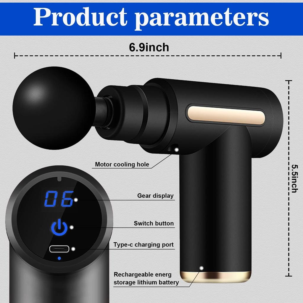 1pc Mini Portable Massage Gun with 4 Massage Heads,6 Adjustable Speeds,for Pain Relief,Back, Neck, Body ,Handheld Muscle Massage Gun