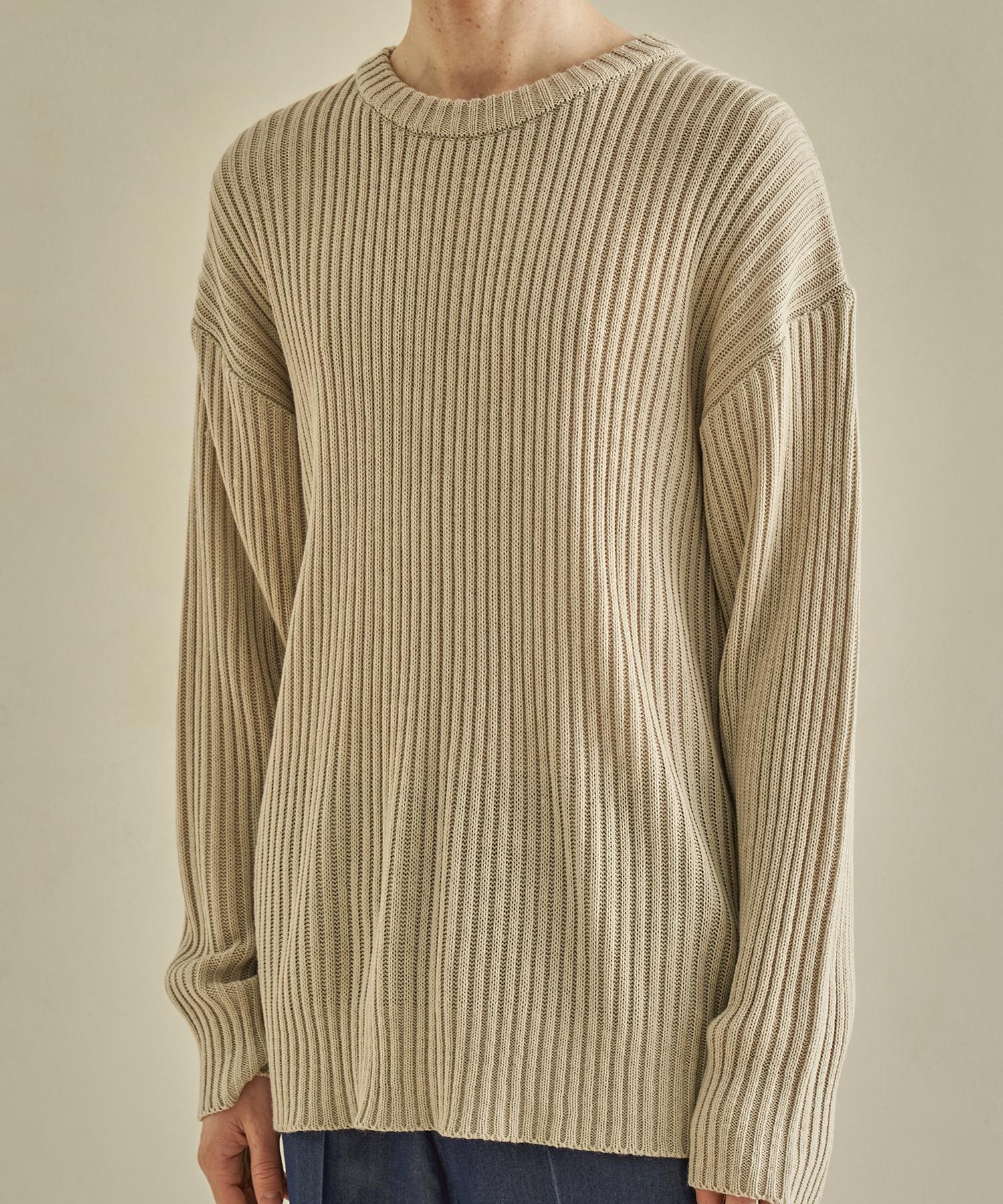 Triple Sense Polka Rib Over Round Knit_Beige L