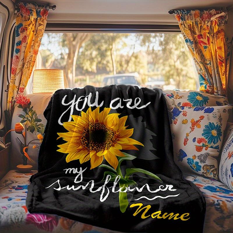 Sunflower Blanket Personalized Name Soft Comfortable Stylish Blanket Car Blanket Perfect For Travel Camping Outdoor Home Suitable For All Seasons