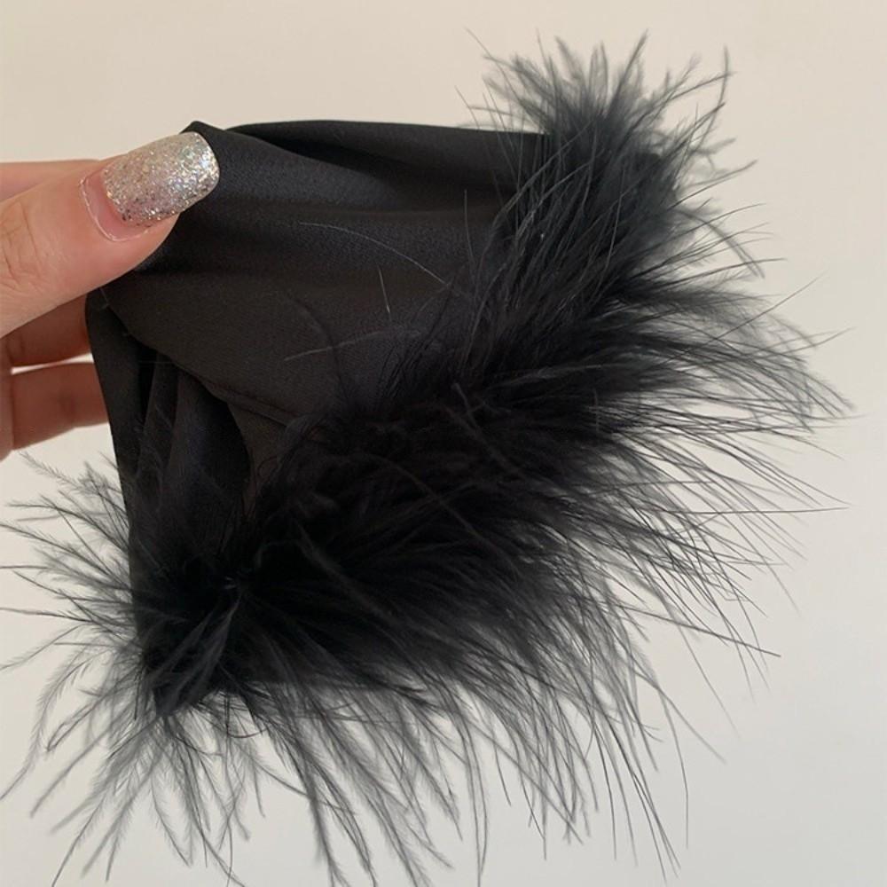 Korean Style Satin Triangle Shark Clip Plastic Women Hairgrips Fluffy Feather Hair Claw  Banquet