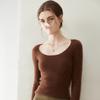 Damen Gestreifter Slim-Fit Pullover aus 100% Kaschmir mit U-Ausschnitt - Weiche Herbst/Winter Schicht
