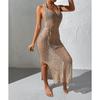 European Style Holiday Beach Knit Cover-up Dress - Backless and Hollow Out Design for Women, 2026
