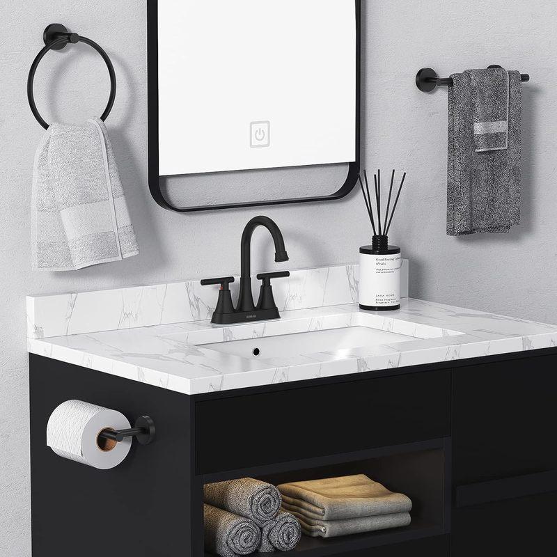3 Hole Matte Black Bathroom Faucet with Pop-up Drain, 4 Inch Centerset, Stainless Steel Lead-Free for Sink Vanity
