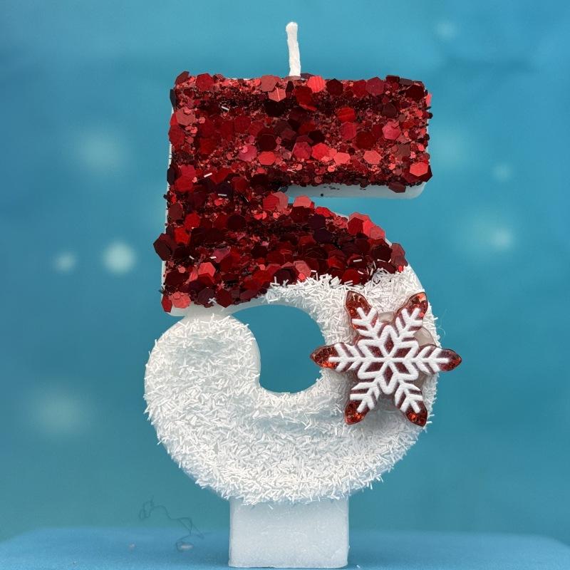 Creative Ice and Snow Digital Birthday Candle Cake Party Decoration Birthday Celebration Wax Diy Red and White Snowflakes