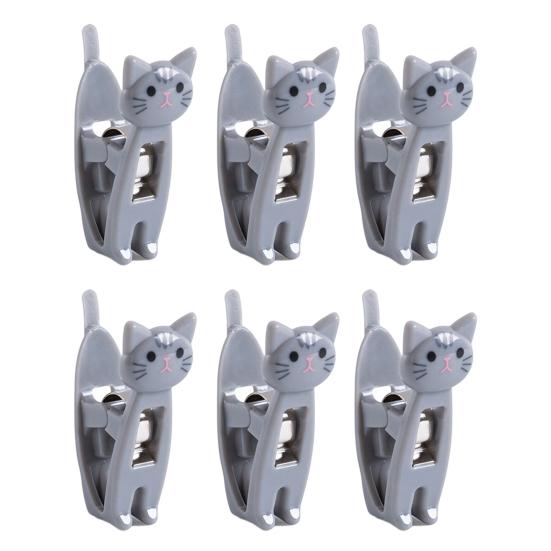 

6 шт. зажимов для хранения свежей еды универсальный PS высокой прочности мультяшный зажим для кошачьего корма для ежедневного использования серый