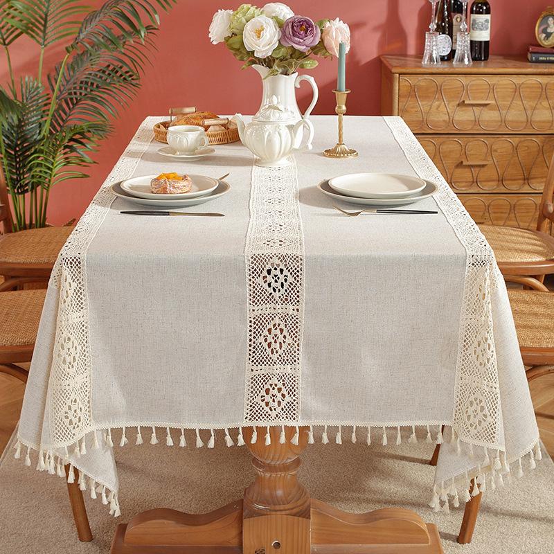 American Pastoral Tablecloth Solid Color Light Luxury Lace Splicing Craft Coffee Table Tablecloth Dining Table Cloth