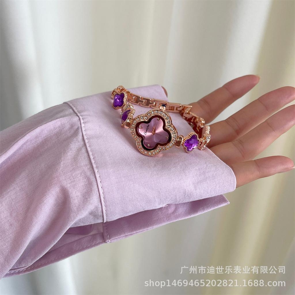 Four-leaf Clover Watch Women's Bracelet Green Diamond-encrusted Genuine Temperament Light Luxury High-end Sense Niche Quartz Watch